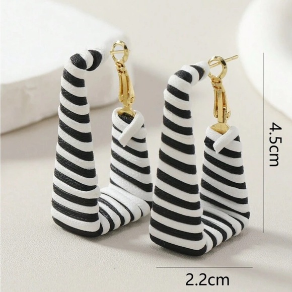 ✨NEW Striped Black and White Earrings - Picture 3 of 5